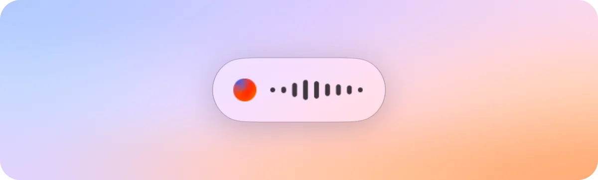 Tony's pill listening: its blue-to-orange dot glows and nine bars follow a voice.